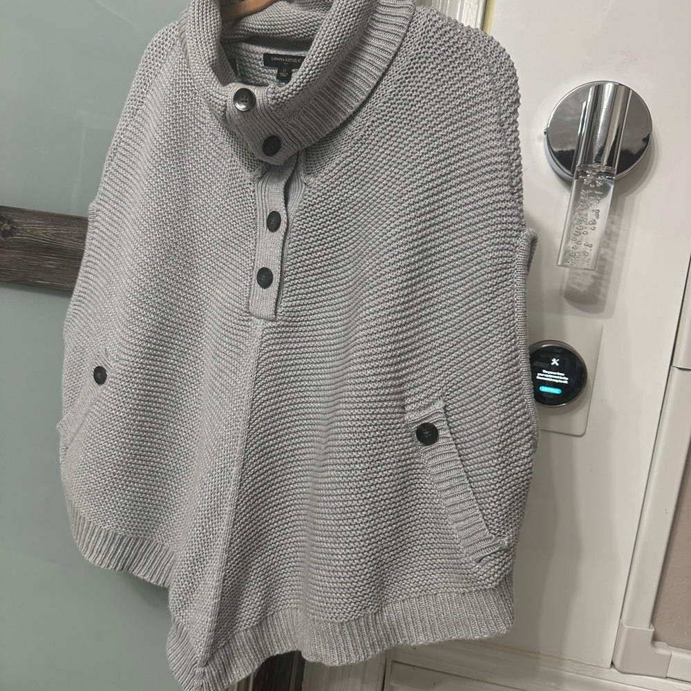 Grey cape sweater with cowl neck